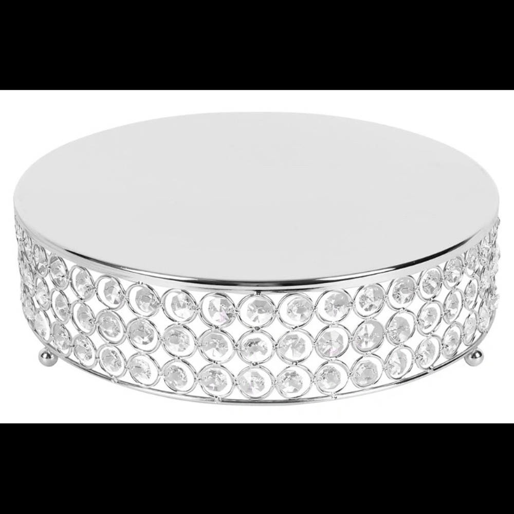 16” Silver Round Wedding Cake Stand w/Crystals for Weddings, Events